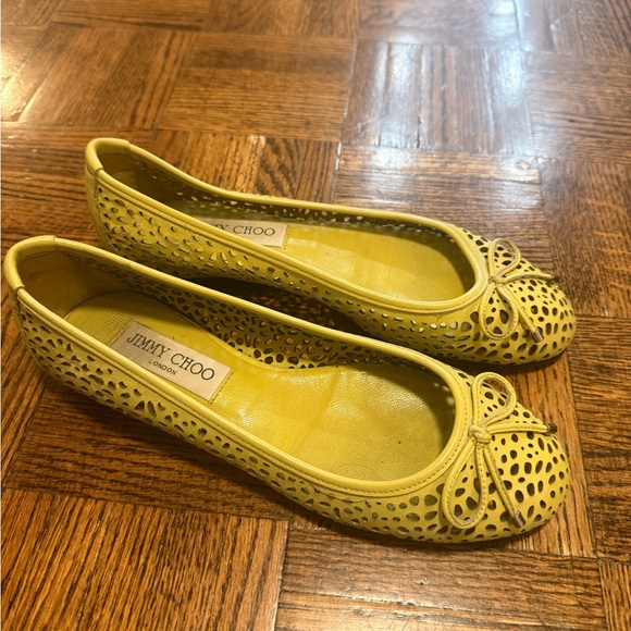 Jimmy Choo Shoes - Jimmy Choo Yellow Laser-Cut Bow Ballet Flats